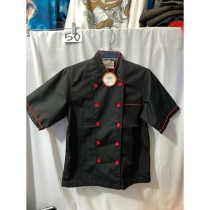 HAPPY CHEF New Cook Uniform Button Down Coat Women’s XS Black Short Sleeve